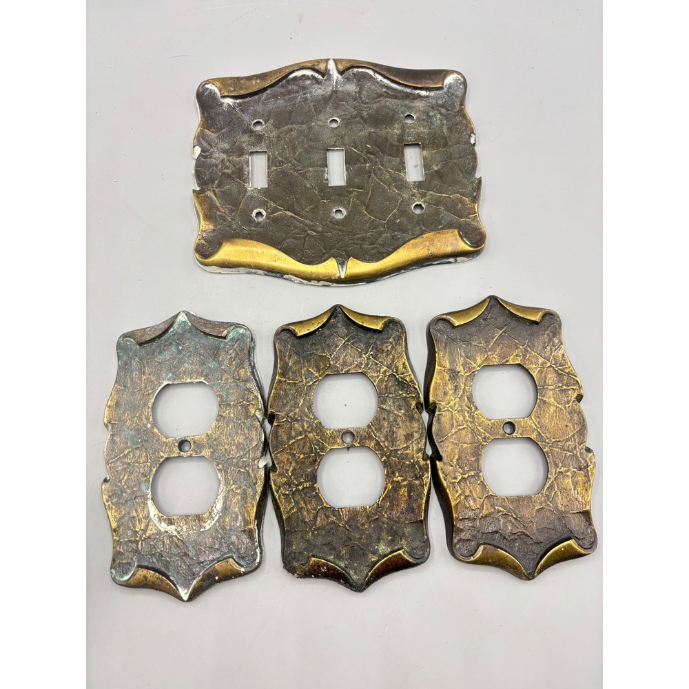 Vtg Amerock Carriage House Brass Switch Plate Outlet Cover Set Triple Toggle